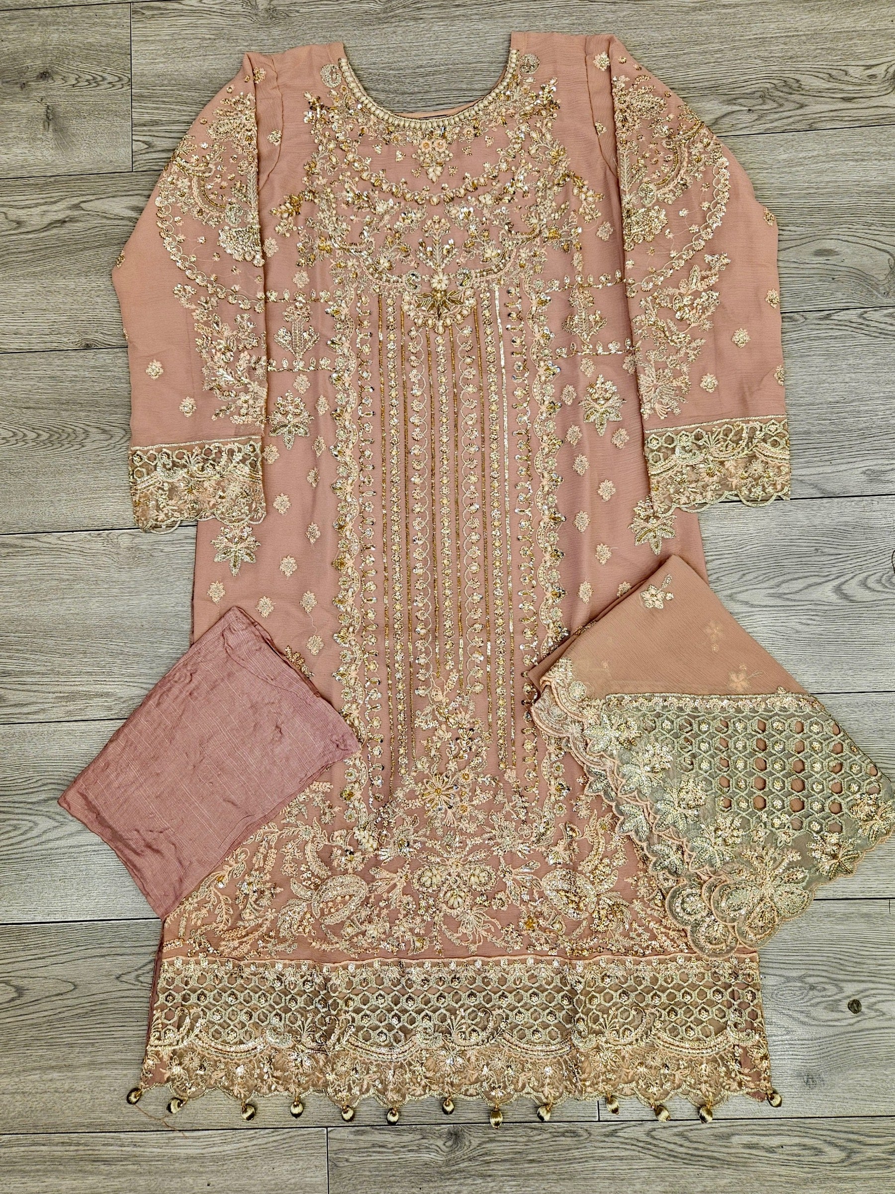 EMA AL coral pink colour hand embellished in pearls crystals stones