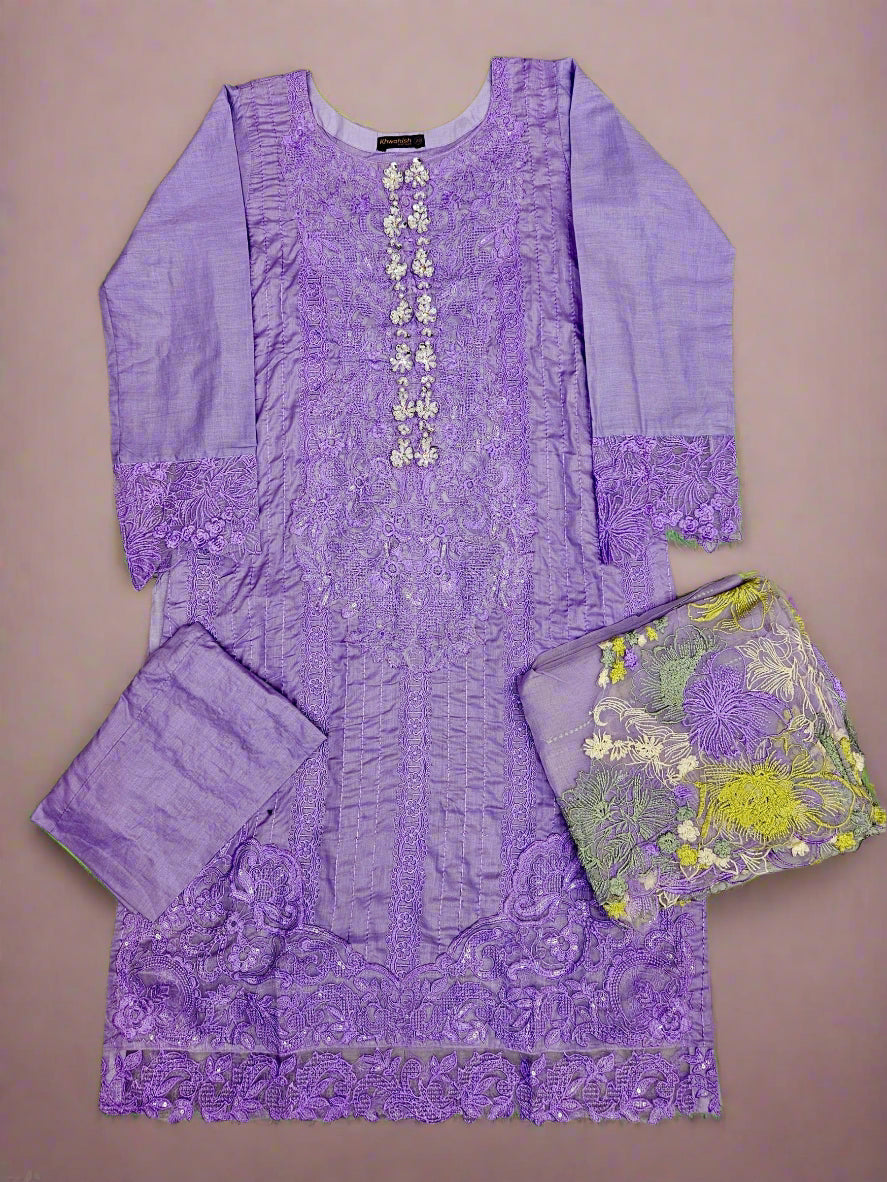 CRM lilac and volt green colour laser cut thread and sequin