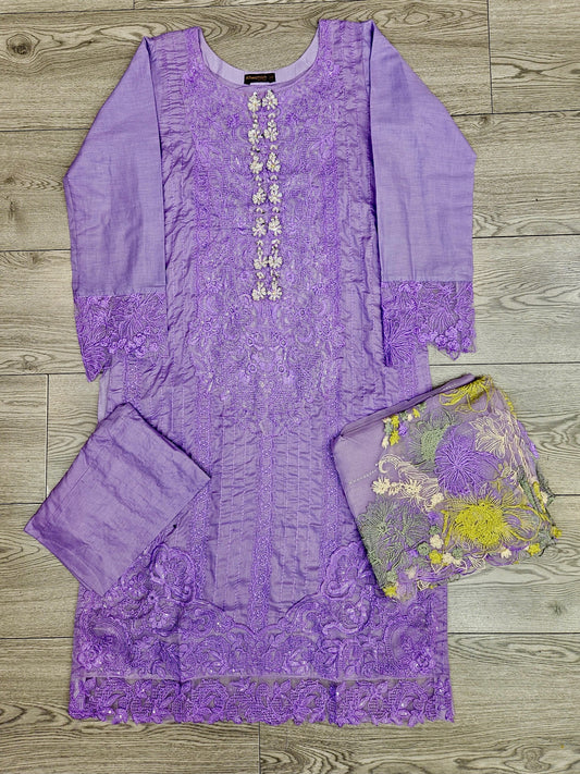 CRM lilac and volt green colour laser cut thread and sequin
