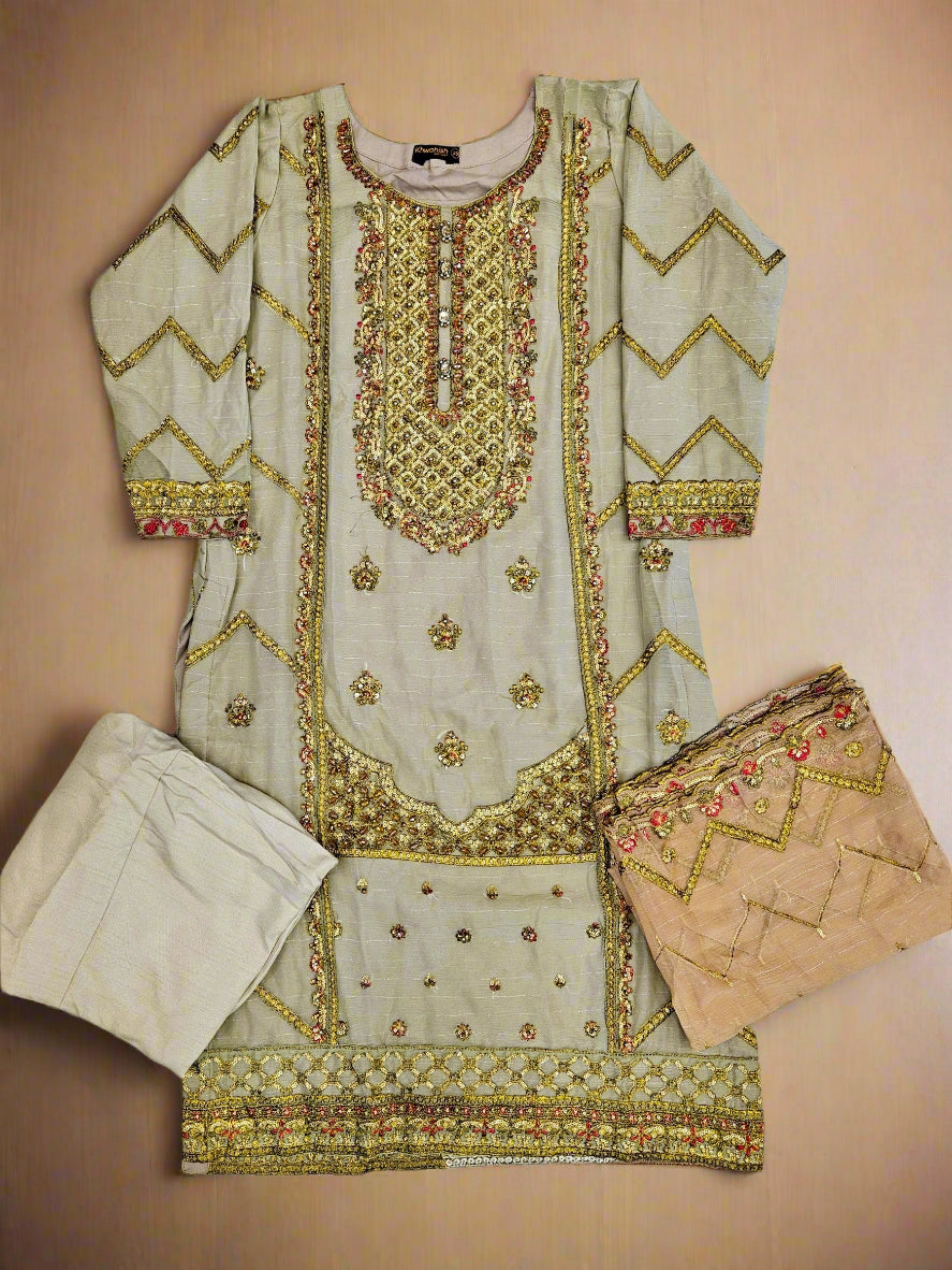 AG swamp green and gold colour hand embellished in pearls crystals stones