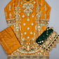 MNR pumpkin orange colour hand embellished organza sharara suit