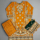 MNR pumpkin orange colour hand embellished organza sharara suit