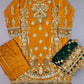 MNR pumpkin orange colour hand embellished organza sharara suit