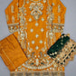 MNR pumpkin orange colour hand embellished organza sharara suit