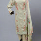 QMR ice blue and red pink colour laser cut embroidery cotton shalwar kameez