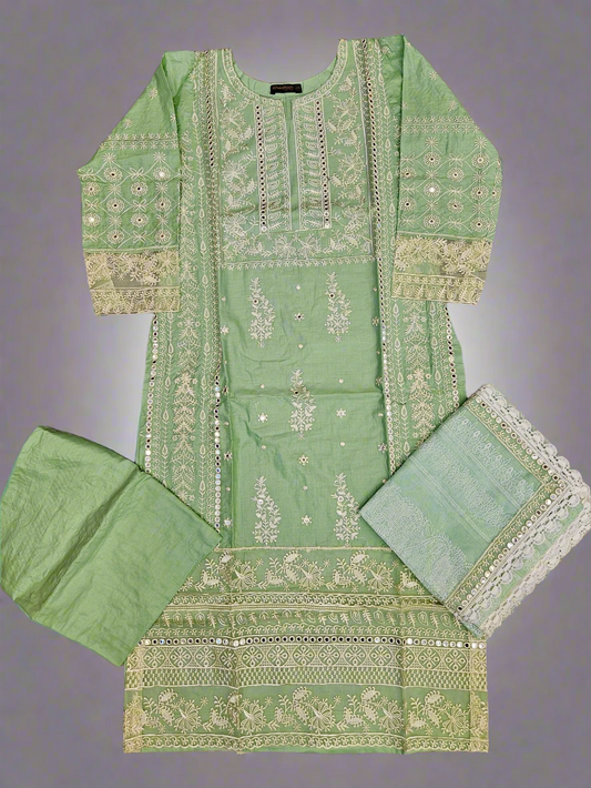 SBN seafoam green colour chikan kari embroidery cotton shalwar kameez