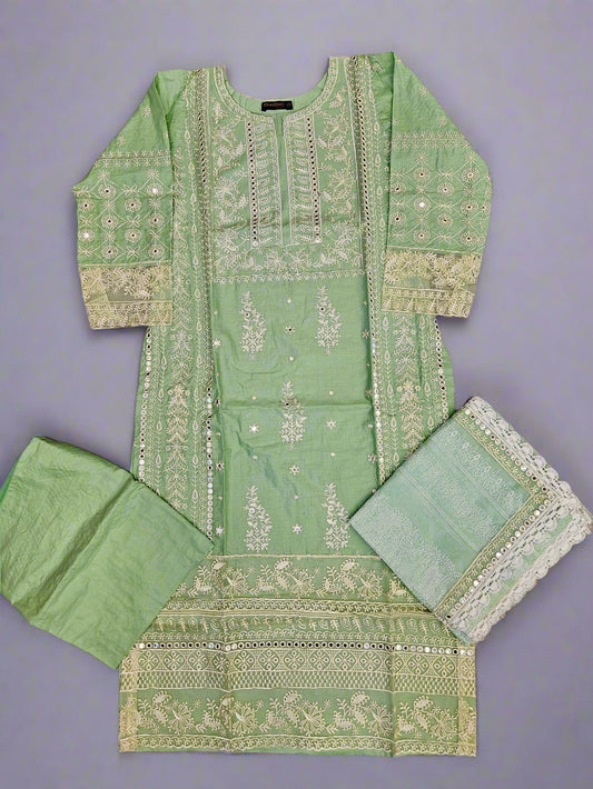 SBN seafoam green colour chikan kari embroidery cotton shalwar kameez
