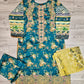 MB teal green and bumblebee colour floral print cotton shalwar kameez