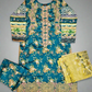 MB teal green and bumblebee colour floral print cotton shalwar kameez