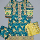 MB teal green and bumblebee colour floral print cotton shalwar kameez