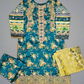 MB teal green and bumblebee colour floral print cotton shalwar kameez