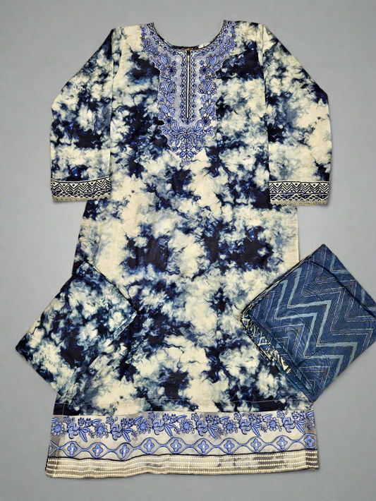 ZCH lapis blue colour floral print cotton shalwar kameez