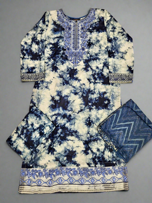 ZCH lapis blue colour floral print cotton shalwar kameez
