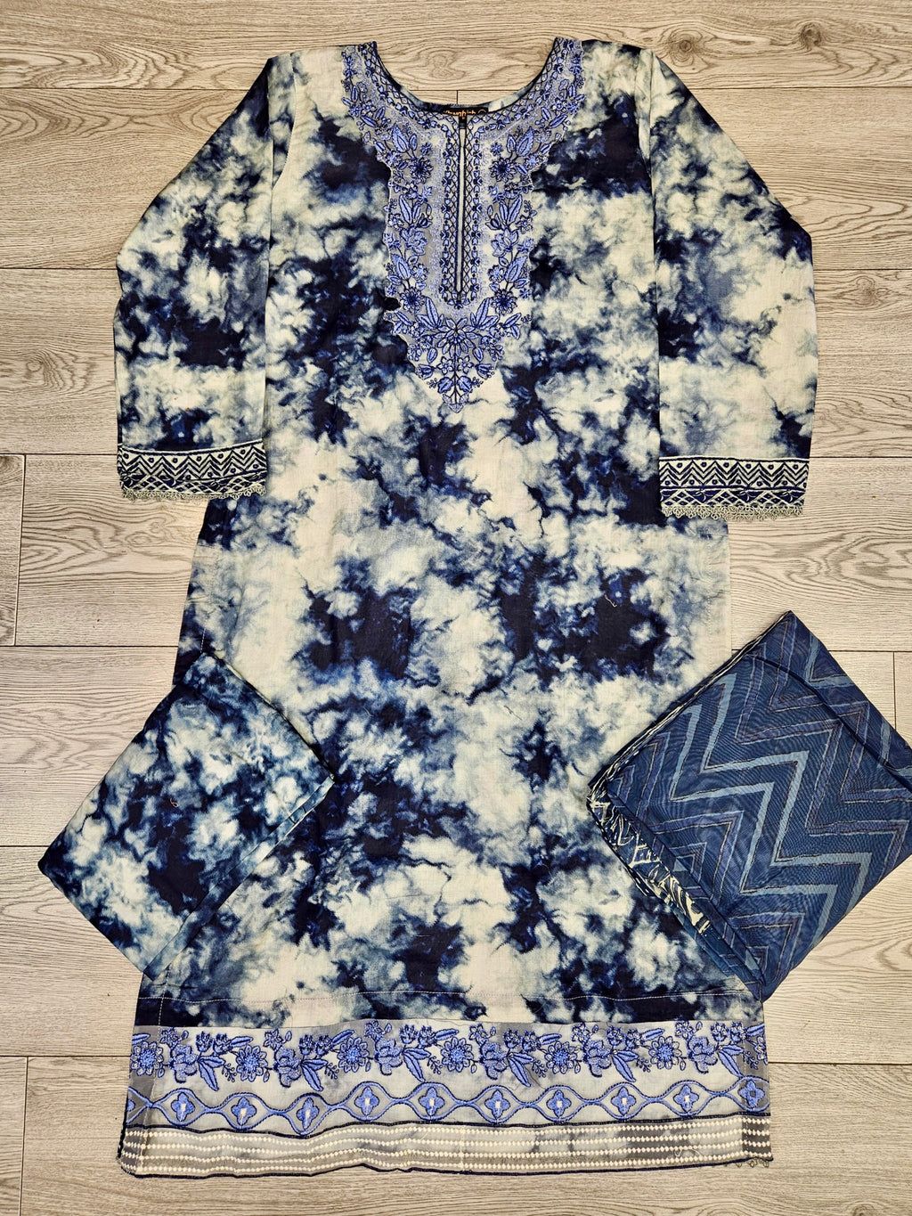 ZCH lapis blue colour floral print cotton shalwar kameez