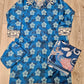 IZK cobalt blue floral print cotton shalwar kameez