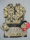 MB black and pale canary yellow colour floral print cotton shalwar kameez