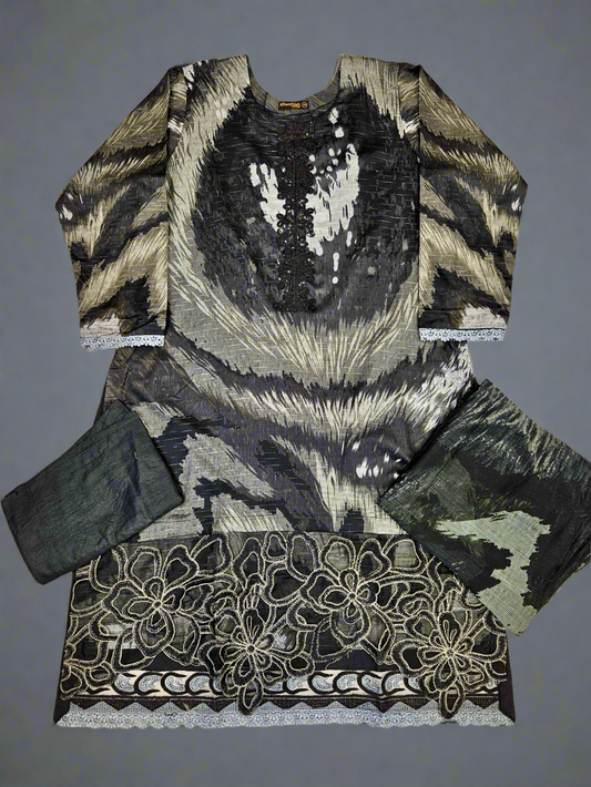 MB black colour floral print cotton shalwar kameez