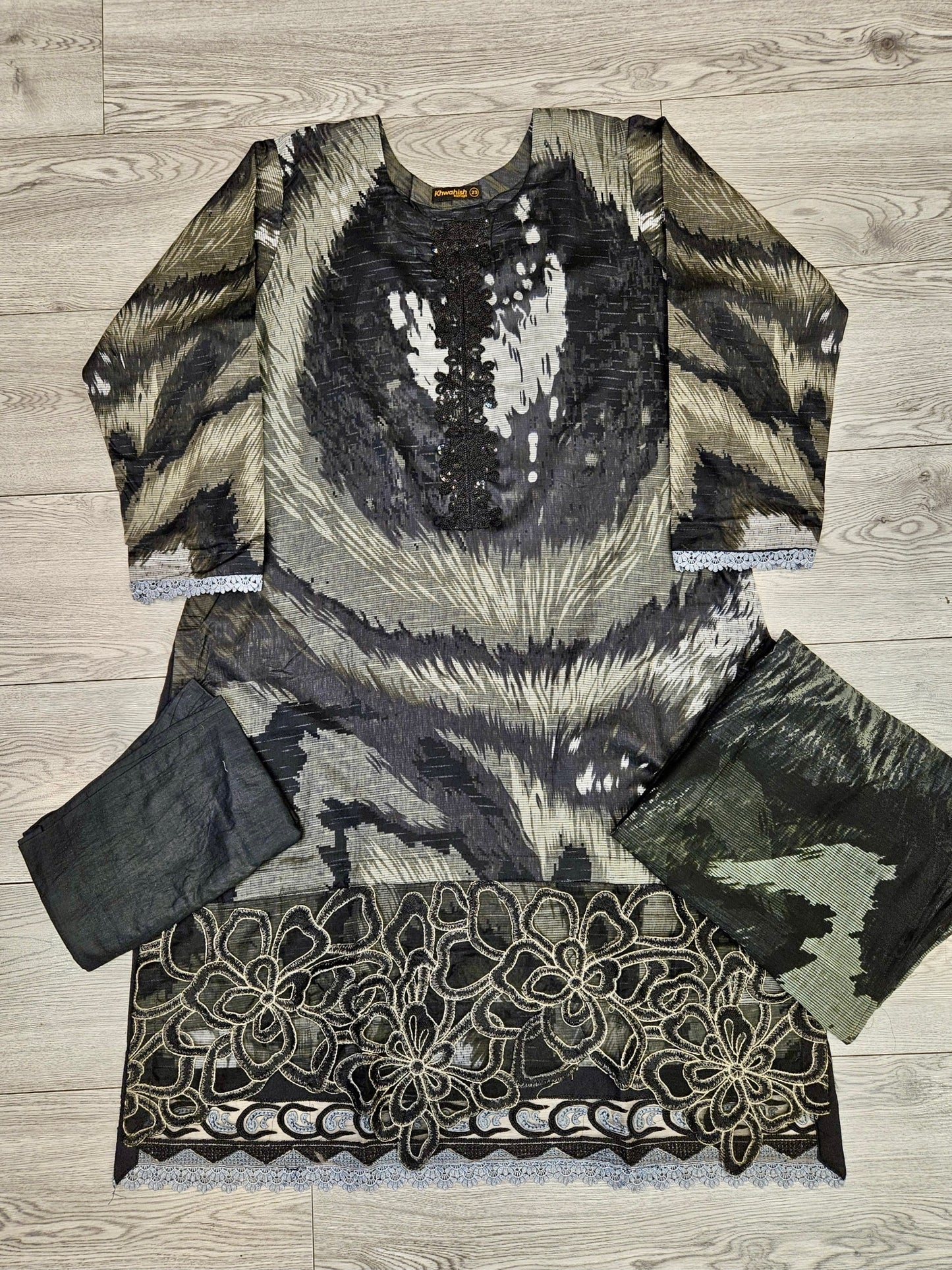 MB black colour floral print cotton shalwar kameez