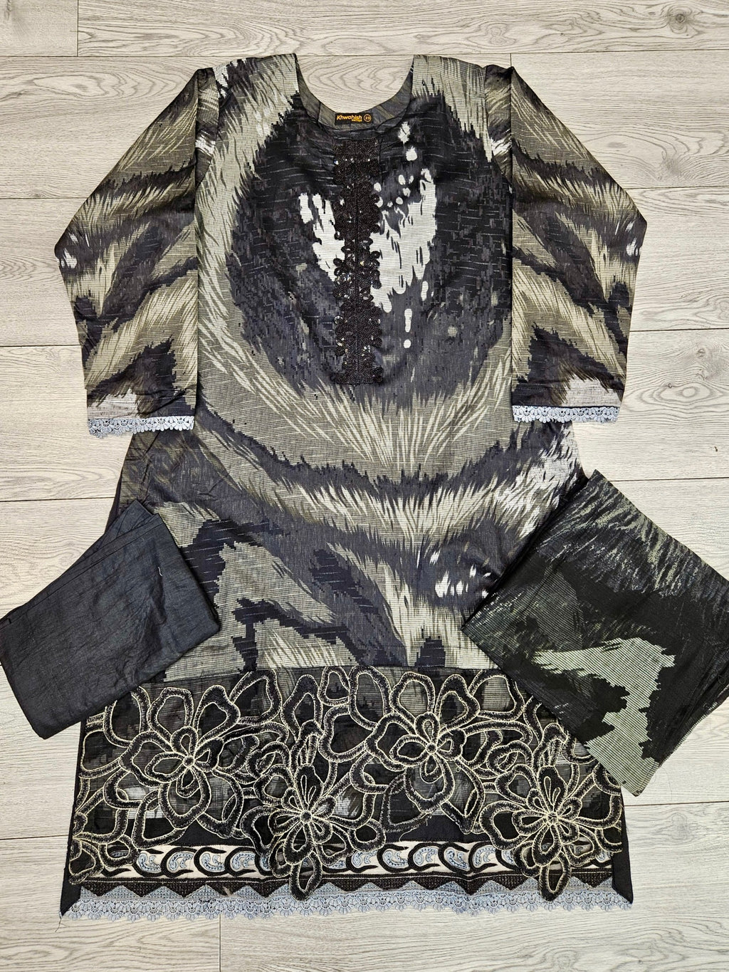 MB black colour floral print cotton shalwar kameez