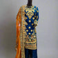 MNR navy blue colour hand embellished organza sharara suit