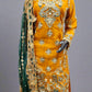 MNR pumpkin orange colour hand embellished organza sharara suit