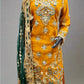 MNR pumpkin orange colour hand embellished organza sharara suit
