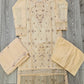 Pale peach and purple floral embroidery cotton fabric shalwar kameez