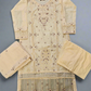 Pale peach and purple floral embroidery cotton fabric shalwar kameez