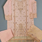 Creamy peach and purple floral embroidery cotton shalwar kameez
