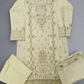 Chartreuse green and purple floral embroidery cotton shalwar kameez