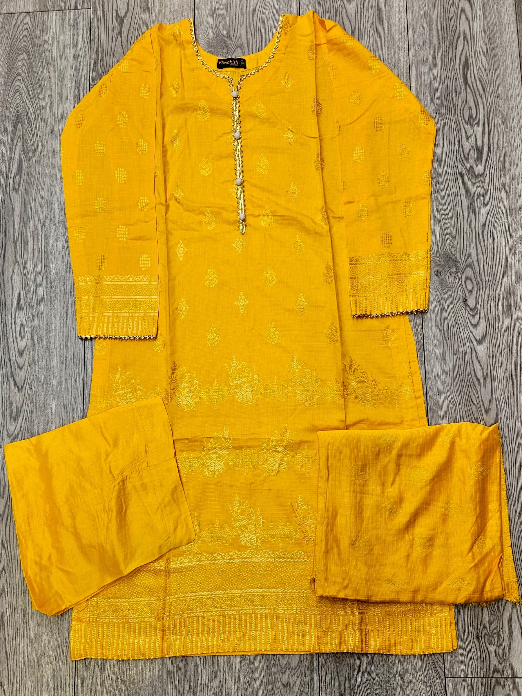 LimeLight buttercup yellow Jacquard brocade cotton with intricate raised patterns