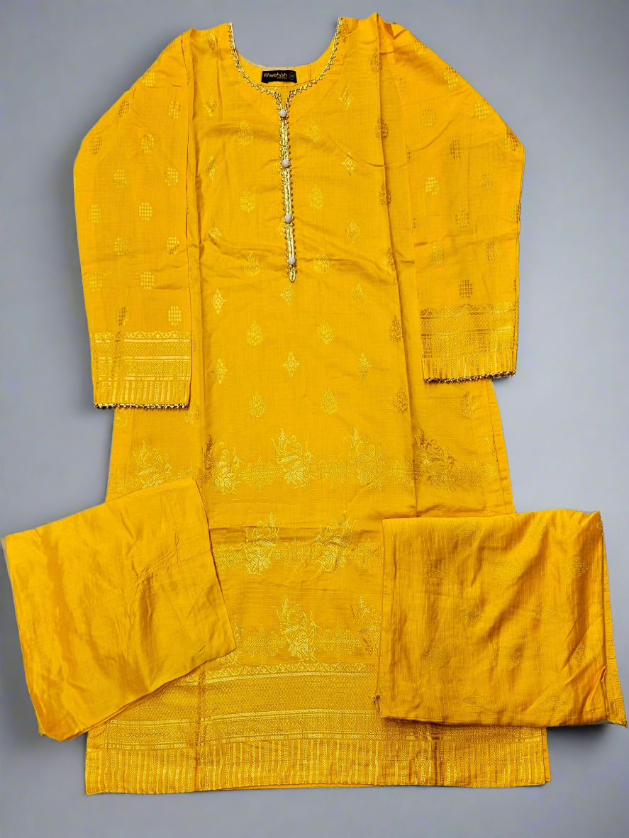 LimeLight buttercup yellow Jacquard brocade cotton with intricate raised patterns