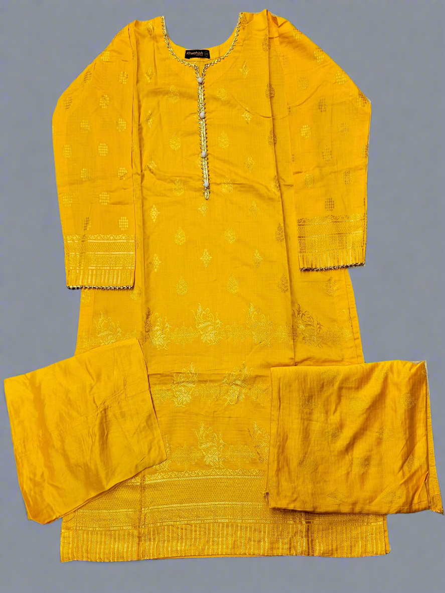 LimeLight buttercup yellow Jacquard brocade cotton with intricate raised patterns