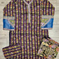 Sangria purple and denim blue floral print linen fabric shalwar kameez