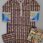 Sangria purple and denim blue floral print linen fabric shalwar kameez