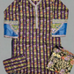 Sangria purple and denim blue floral print linen fabric shalwar kameez