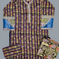 Sangria purple and denim blue floral print linen fabric shalwar kameez