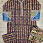 Sangria purple and denim blue floral print linen fabric shalwar kameez