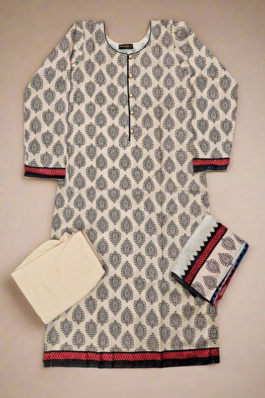 ALK cream colour floral print cotton shalwar kameez