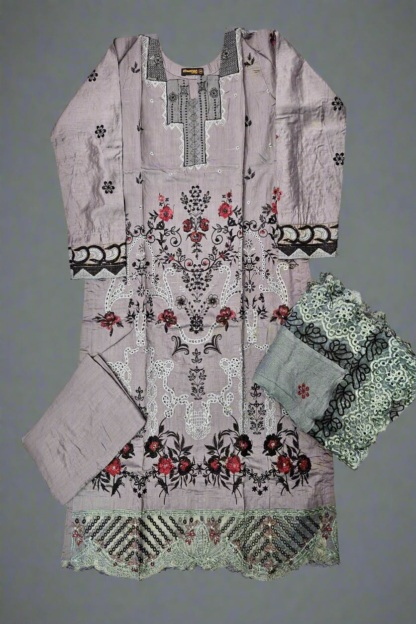 MB zinc grey and cherry red colour viscose shalwar kameez