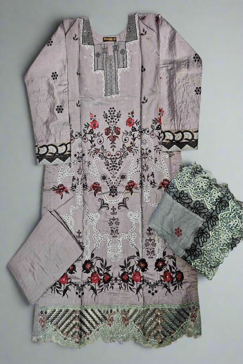 MB zinc grey and cherry red colour viscose shalwar kameez