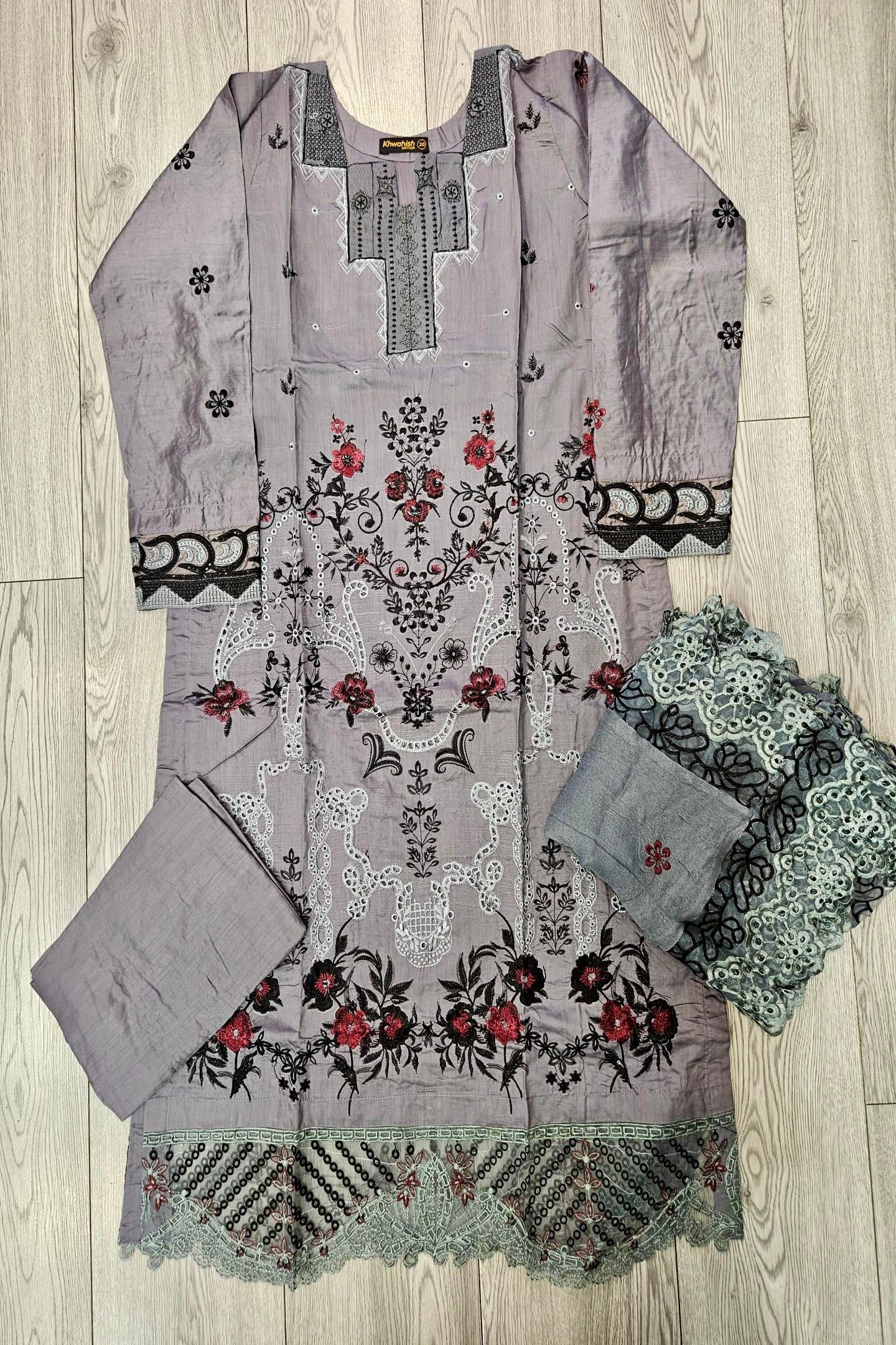 MB zinc grey and cherry red colour viscose shalwar kameez