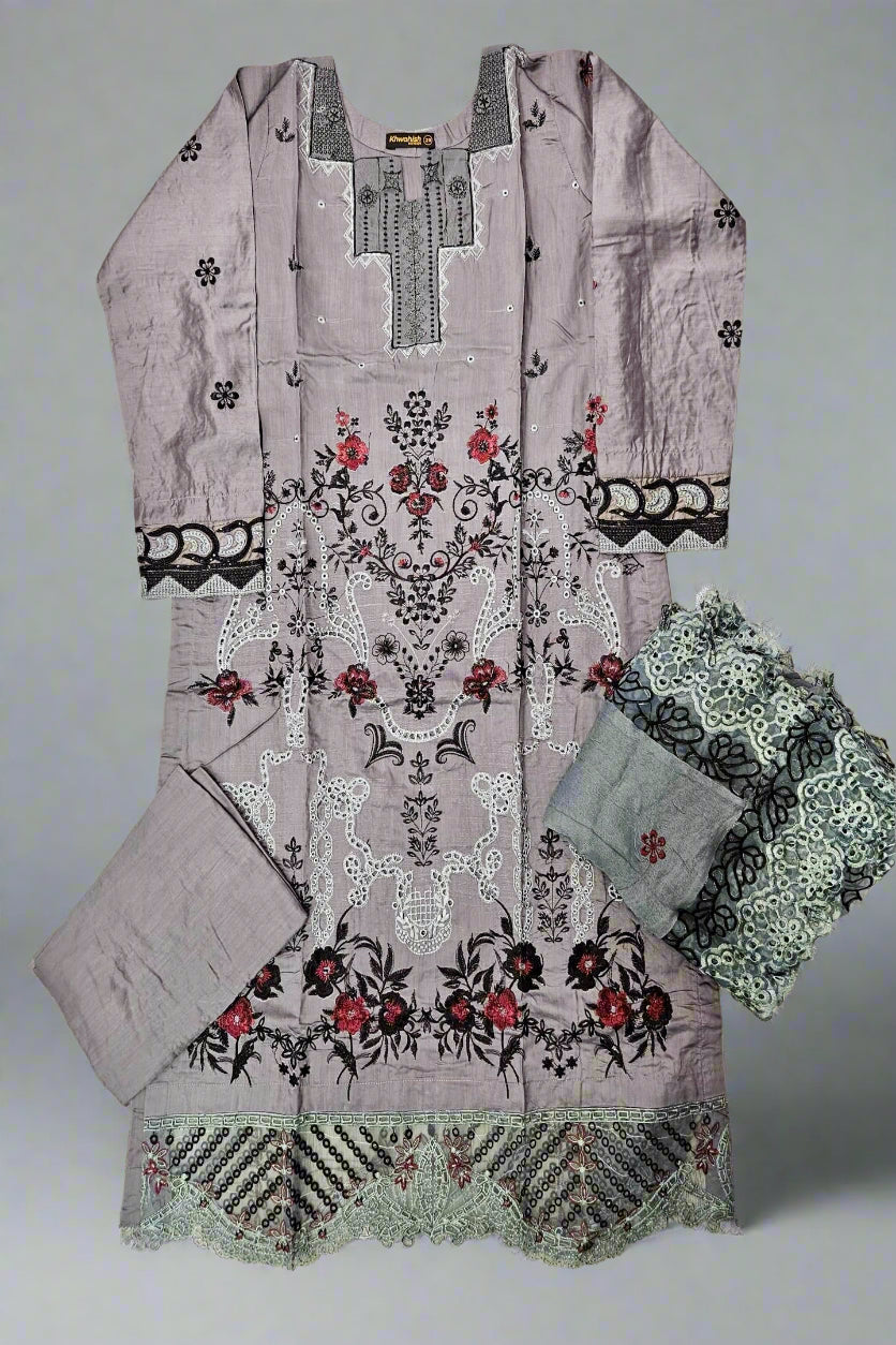 MB zinc grey and cherry red colour viscose shalwar kameez
