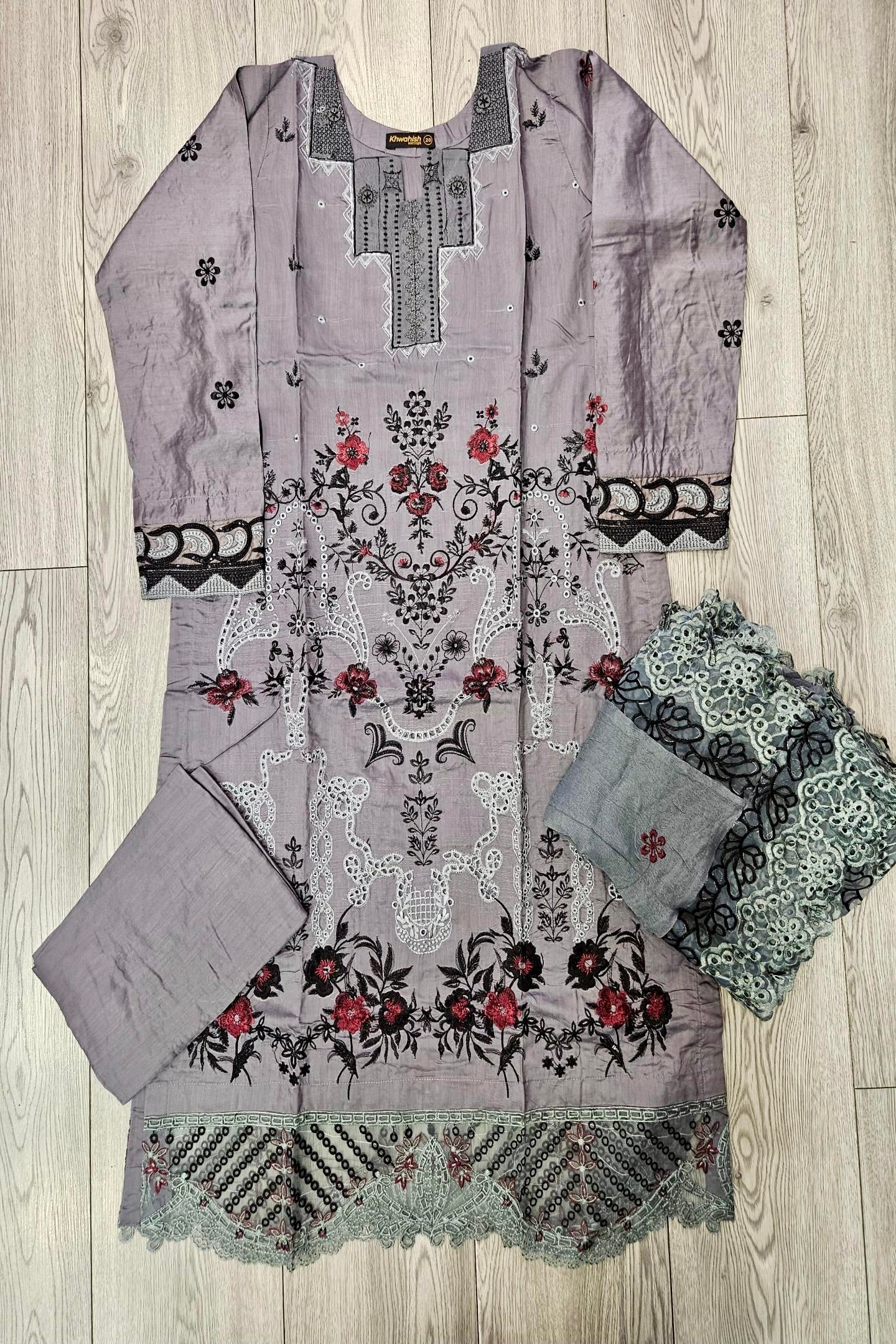 MB zinc grey and cherry red colour viscose shalwar kameez