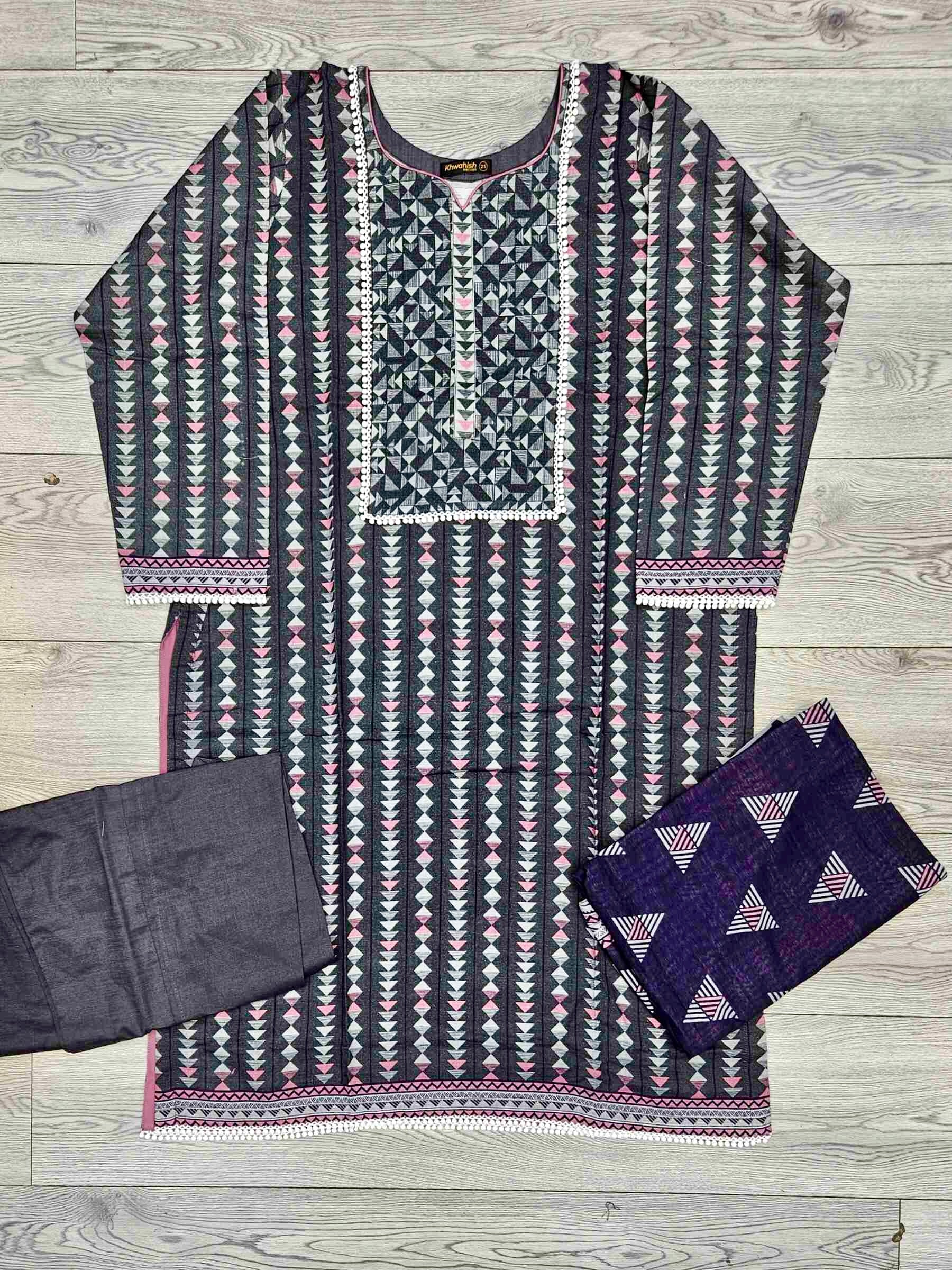 Black and flamingo pink colour winter collection khaddar fabric with khaddar shawl