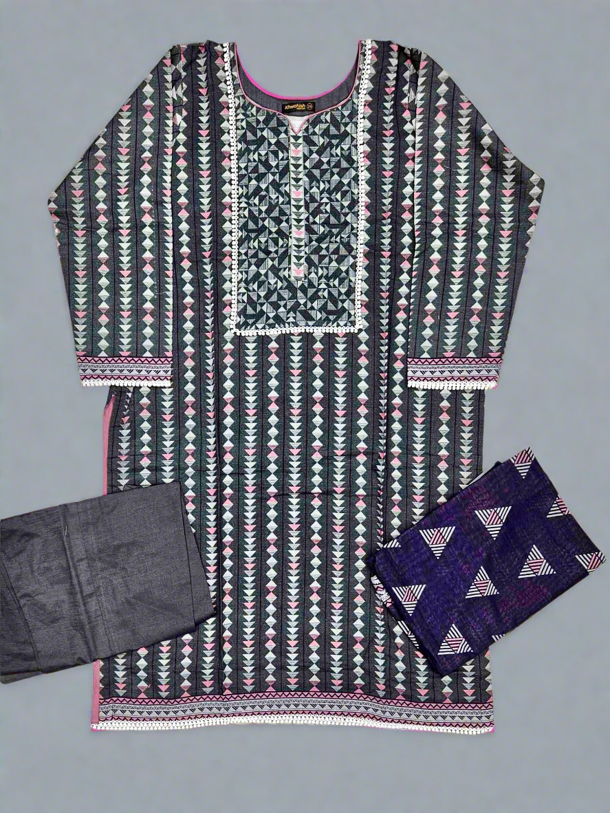 Black and flamingo pink colour winter collection khaddar fabric with khaddar shawl