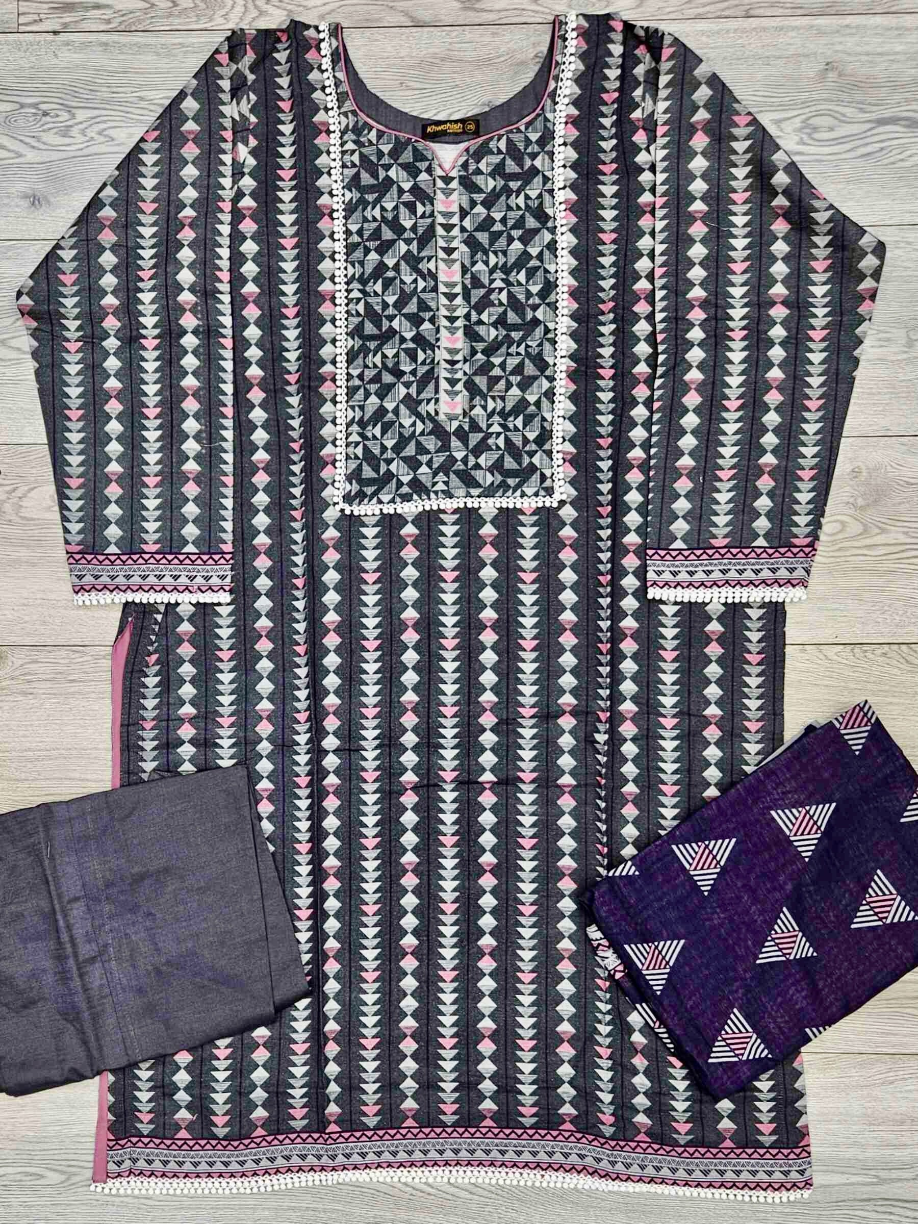 Black and flamingo pink colour winter collection khaddar fabric with khaddar shawl