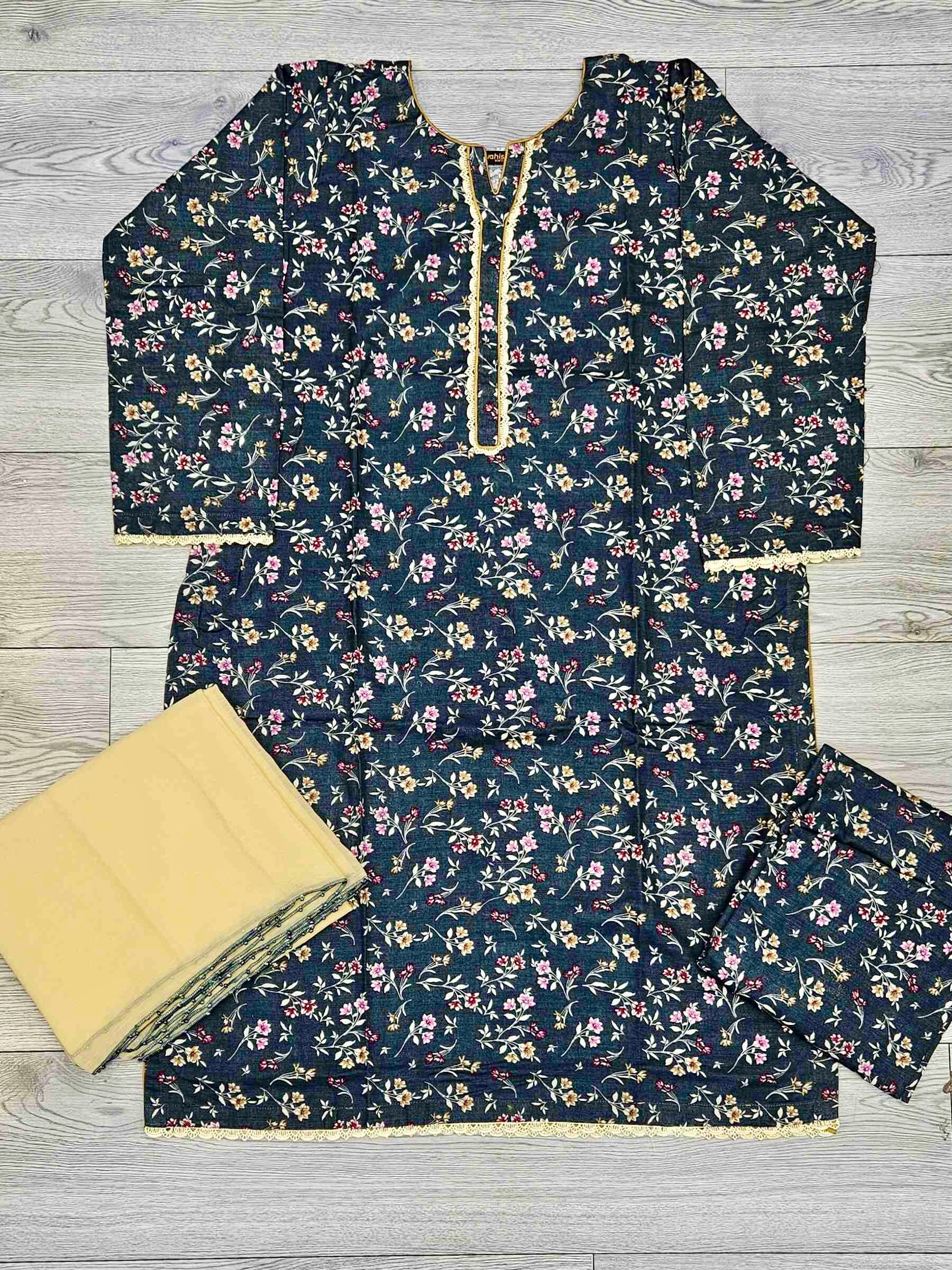 Dark teal floral print