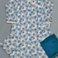 Electric blue floral print angrakha neck