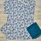 Electric blue floral print angrakha neck